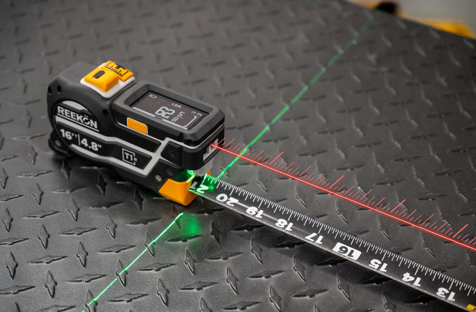 REEKON T1R digital tape measure on diamond plate